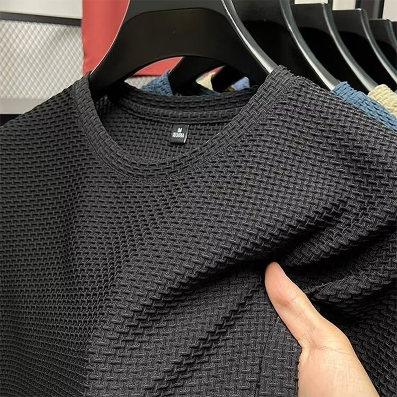 Maille glace soie T-shirt hommes à manches courtes col rond nouveau T-manches hommes bas chemise été couleur unie haut pour hommes