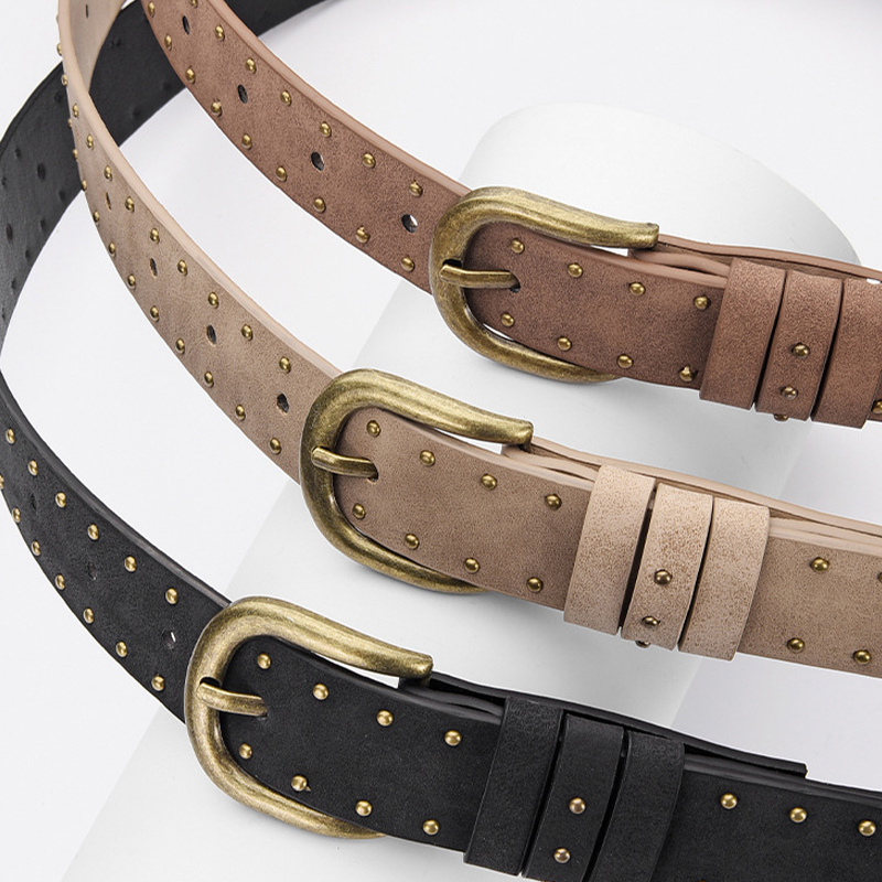 Ceinture à rivets en métal doré pour femmes, accessoires pour jeans décontractés, mode Goth rétro Y2k pour filles, ceinture à boucle ardillon en cuir Pu
