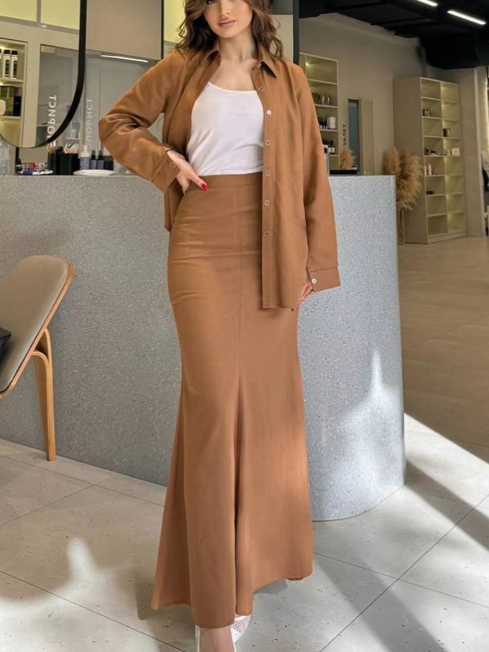 Ensemble 2 pièces chemise et jupe boutonnées pour femmes musulmanes, Eid, Ramadan, Kimono, Robe, Caftan, Costumes, 2024