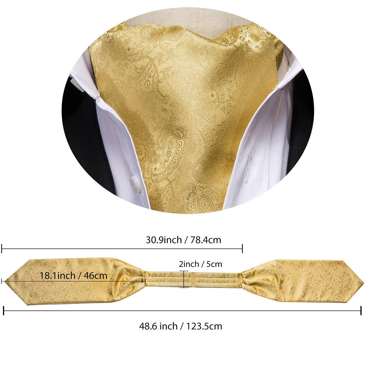 Injfraîchement-Ensemble de foulards cachemire pour hommes, vintage, décontracté, floral, noir, doré Ascot, poche carrée, mariage, grand