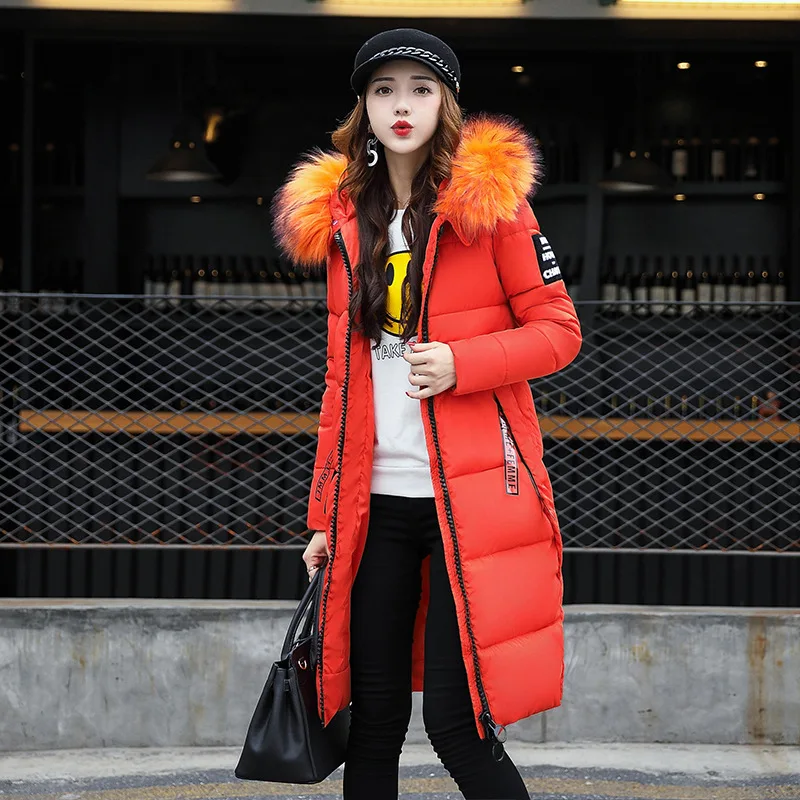 2025 femmes vers le bas Parkas veste d'hiver grand col de fourrure épais mince manteau mode à capuche vêtements d'extérieur en coton Long hiver femme manteau