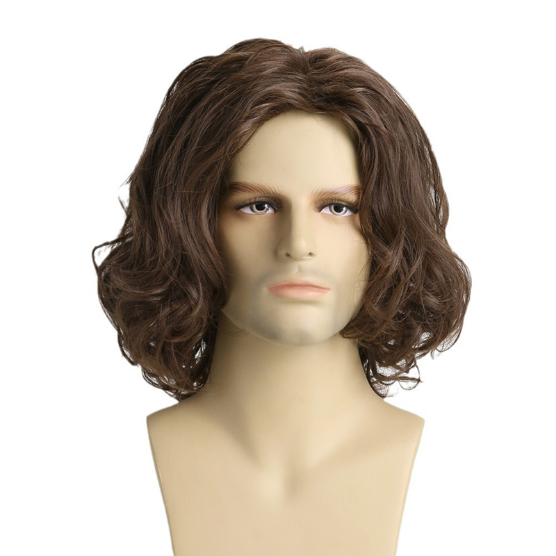 Perruque Courte Marron Moelleuse pour Homme, Style Euro-Américain, Unisexe, Cheveux Bouclés Rétro, Soie Haute Température, Bonnet en Maille, Usage Quotidien, Perruque Complète