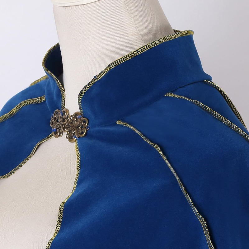 Cape de Costume Renaissance Prince Roi Homme Femme Adulte, Tenue Médiévale Royale Elfique, Col Montant, Bordure Dorée Foncée Gothique