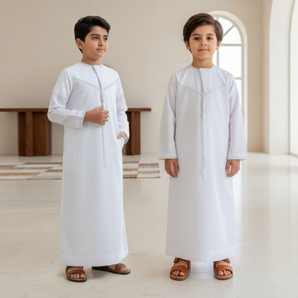 Vêtements traditionnels pour enfants Robe arabe Thobe Blanc Garçons Robe de style ethnique Enfants musulmans Jubba Thobes Ramadan Eid Islam Vêtements