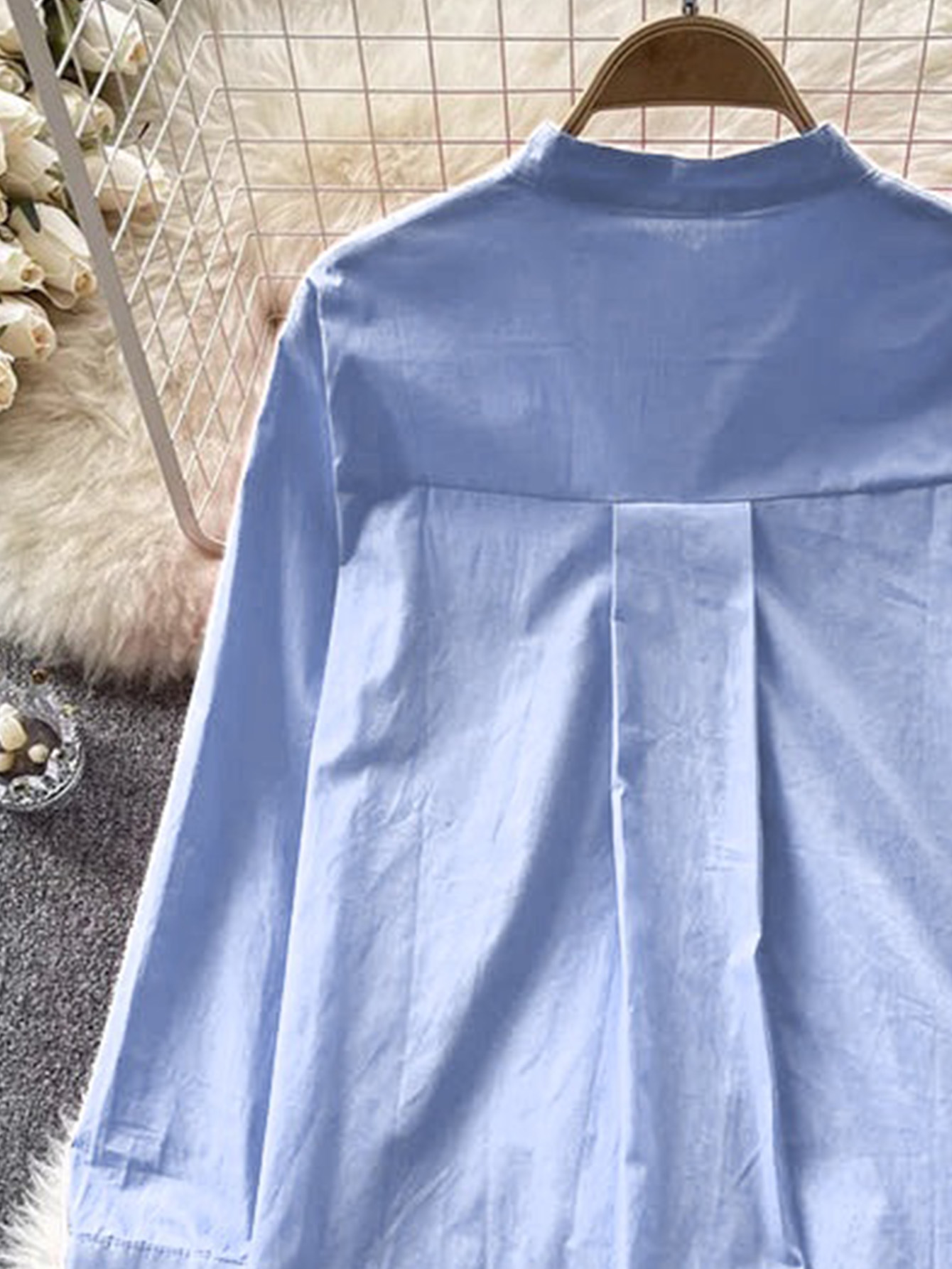 Chemise pour femme, couleur unie, boutonnée, avec volants, élégante, décontractée, tendance, pour tous les jours