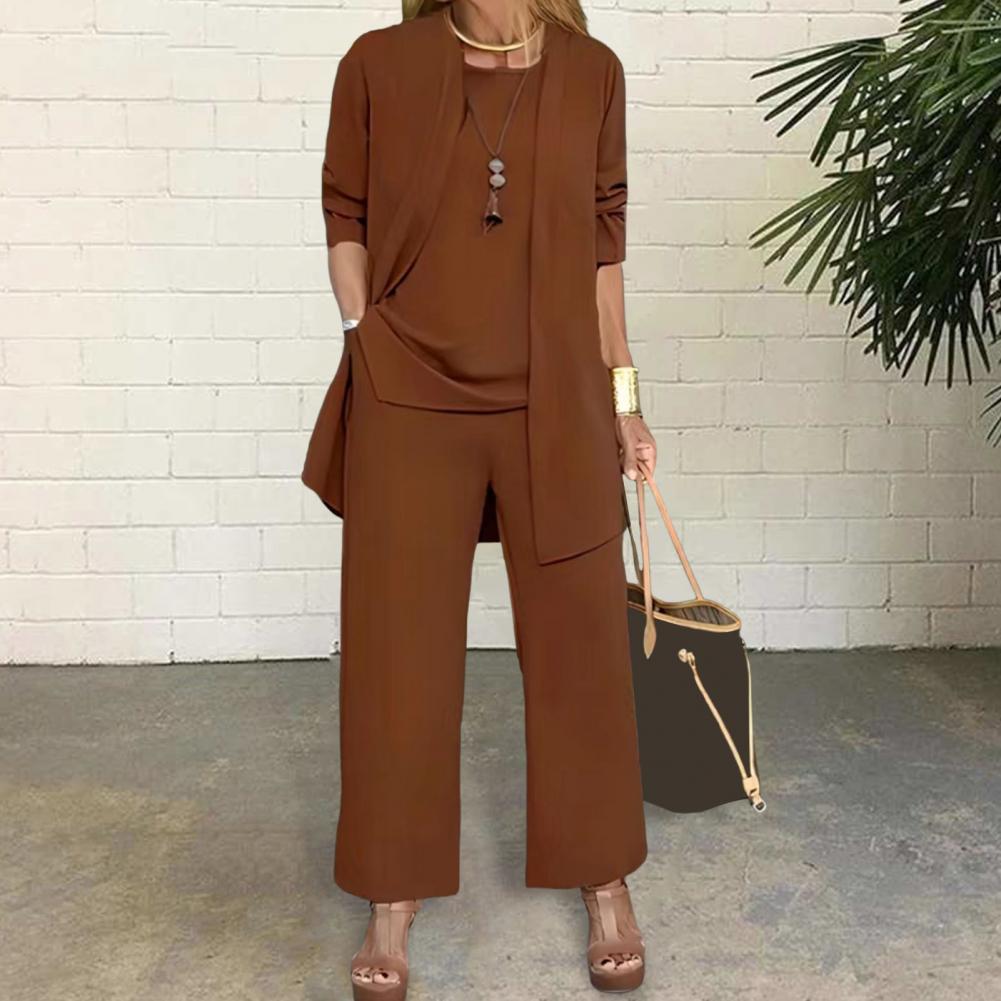 Ensemble de tailleur-pantalon 3 pièces pour femme, cardigan à manches longues, col rond, jambe large, vêtements pour femme, FJFN, tenue de printemps, automne