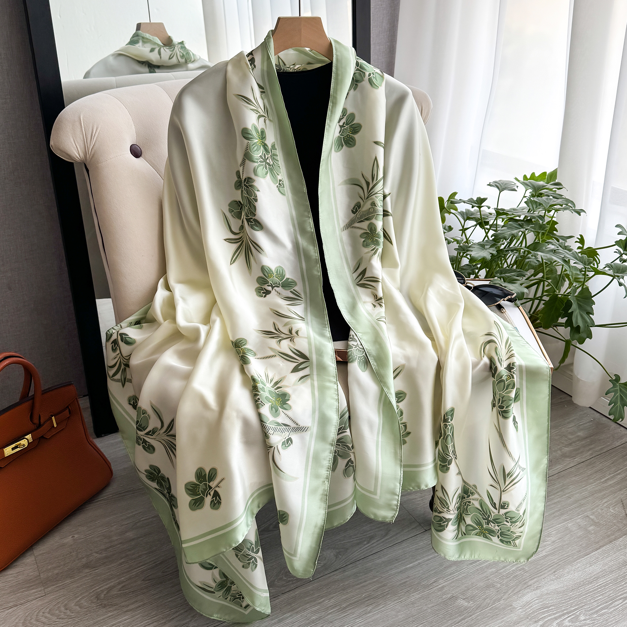 Écharpe en soie classique 180x90cm pour femme, grand format, imprimé tendance, châle de bureau, hijab, écharpe de plage, bandana, foulard, paréo