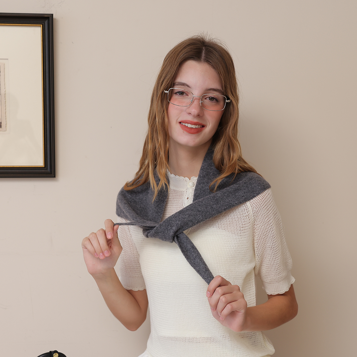 Écharpe triangulaire en laine unie pour femme, utilisable comme faux col décoratif, écharpe pour pièce climatisée et châle tendance