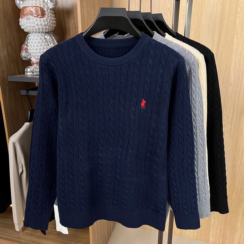 Pull de luxe pour homme à manches longues, col rond, broderie jacquard, tricot haut de gamme, pull tendance, chaud et confortable, vêtements pour homme
