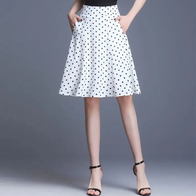 Jupe en Chiffon à Taille Haute pour Femmes et Filles, Style Nouveau, Ample, à Pois, Jupe Parapluie, Jupe Évasée