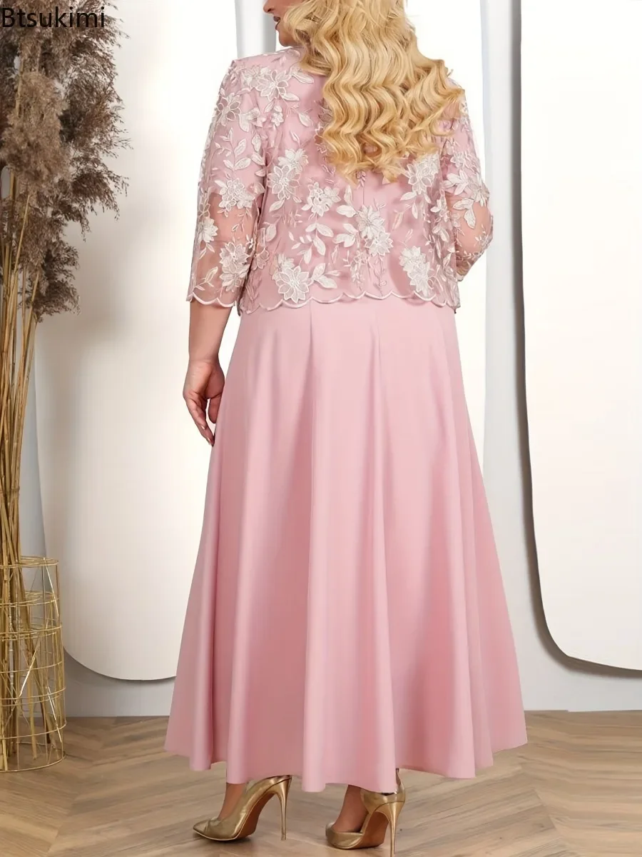 Ensemble deux pièces pour femmes, tenue mère de la mariée, robes de mariage, de fête, en mousseline de soie et dentelle, mi-longue, 2026