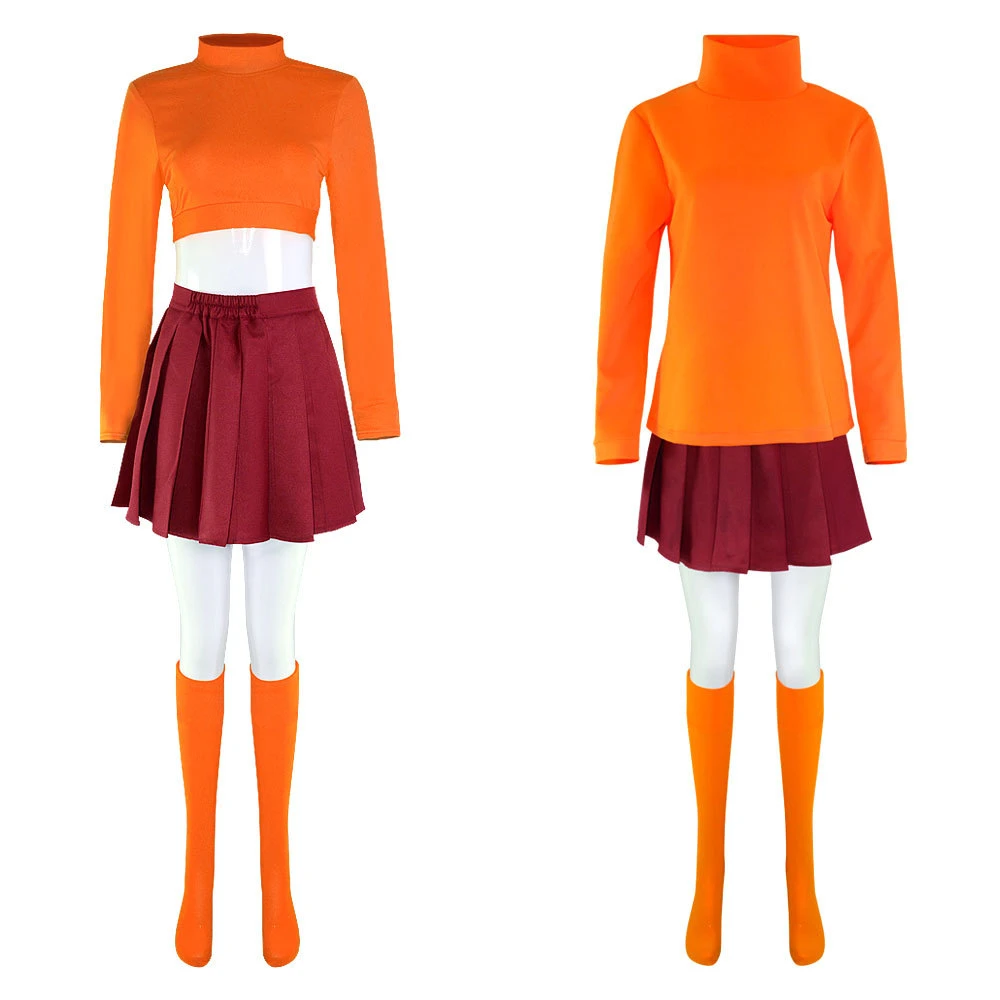 Costume de Cosplay Anime Velma, uniforme Orange de personnage de film, Costume d'halloween pour femmes et filles, tenues de jeu de rôle