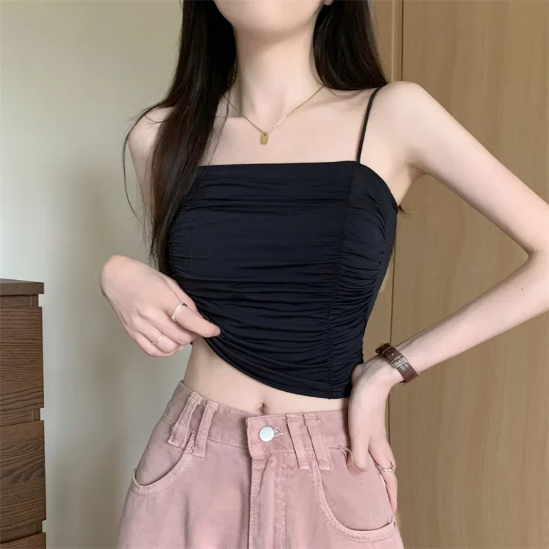 Haut femmes chemises Sexy sans manches bustiers filles hauts avec bretelles dame blanc Camisole rembourré soutiens-gorge femme vêtements haut Corset