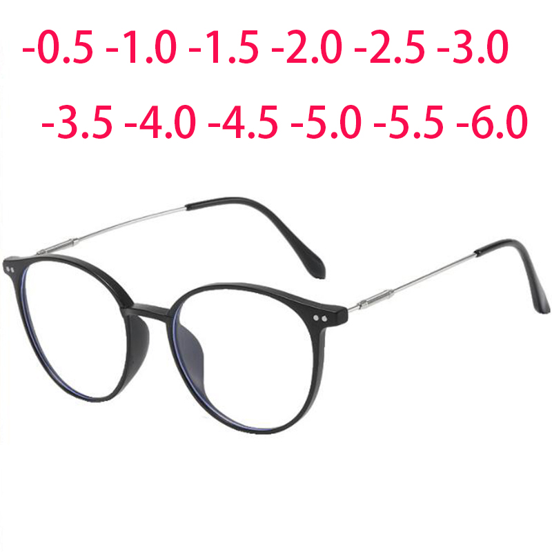 Lunettes rondes Vintage en métal pour femmes et hommes, verres de myopie en résine Flexible Ultra légère, lunettes de Vision à courte vue dioptrie-1.00 ~-6.0