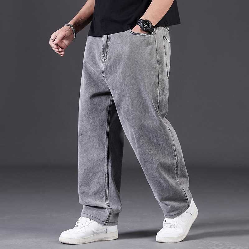 Jean grande taille pour hommes, taille haute élastique, Baggy, pantalon en Denim, coupe ample, pantalon de Cowboy, classique, noir, bleu, gris, vêtements