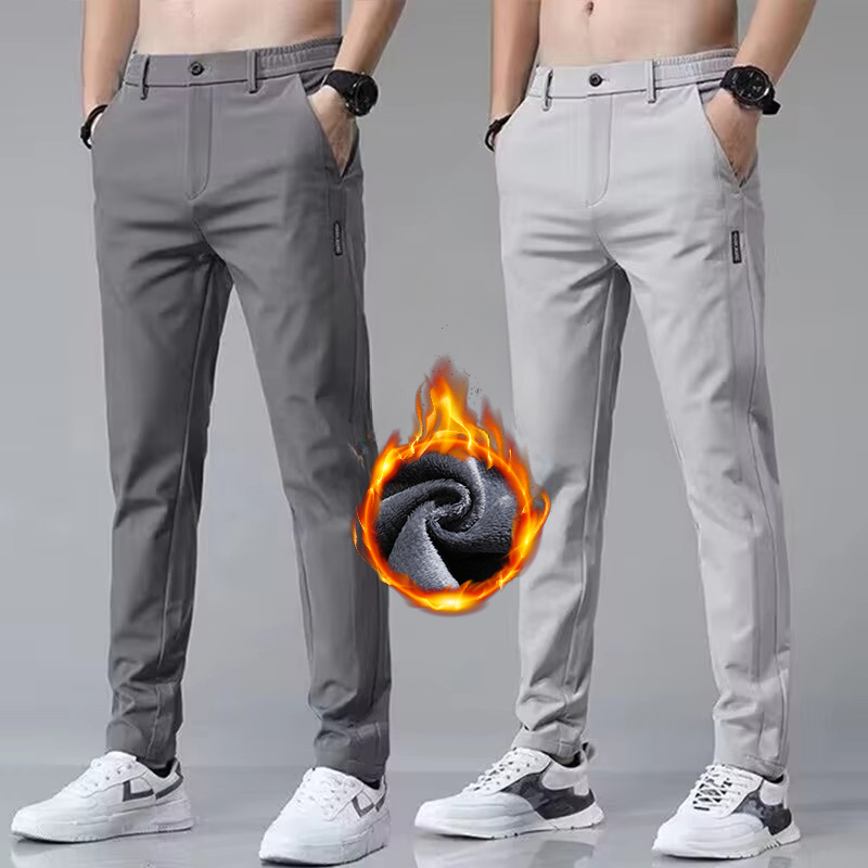 Coréen hommes chaud pantalons de Golf mince droit hiver épais polaire pantalons décontractés affaires mode Stretch thermique pantalon mâle