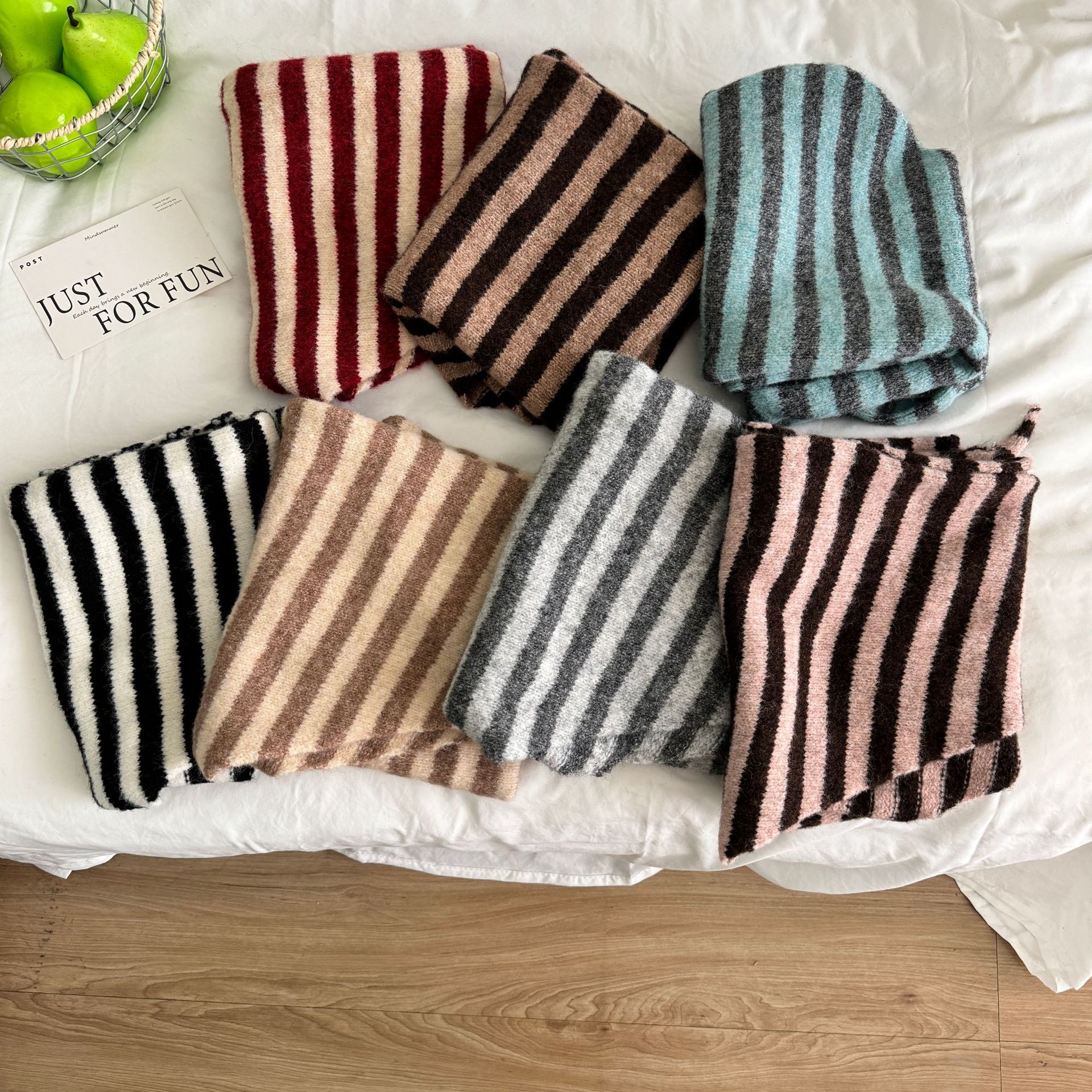 Châle Triangle en Laine Mélangée pour Femme, Écharpe à Rayures Fines, Gilet Extérieur, Enveloppe le Cou, Chaud, Grande Taille, Nouvelle Mode, Automne et Hiver