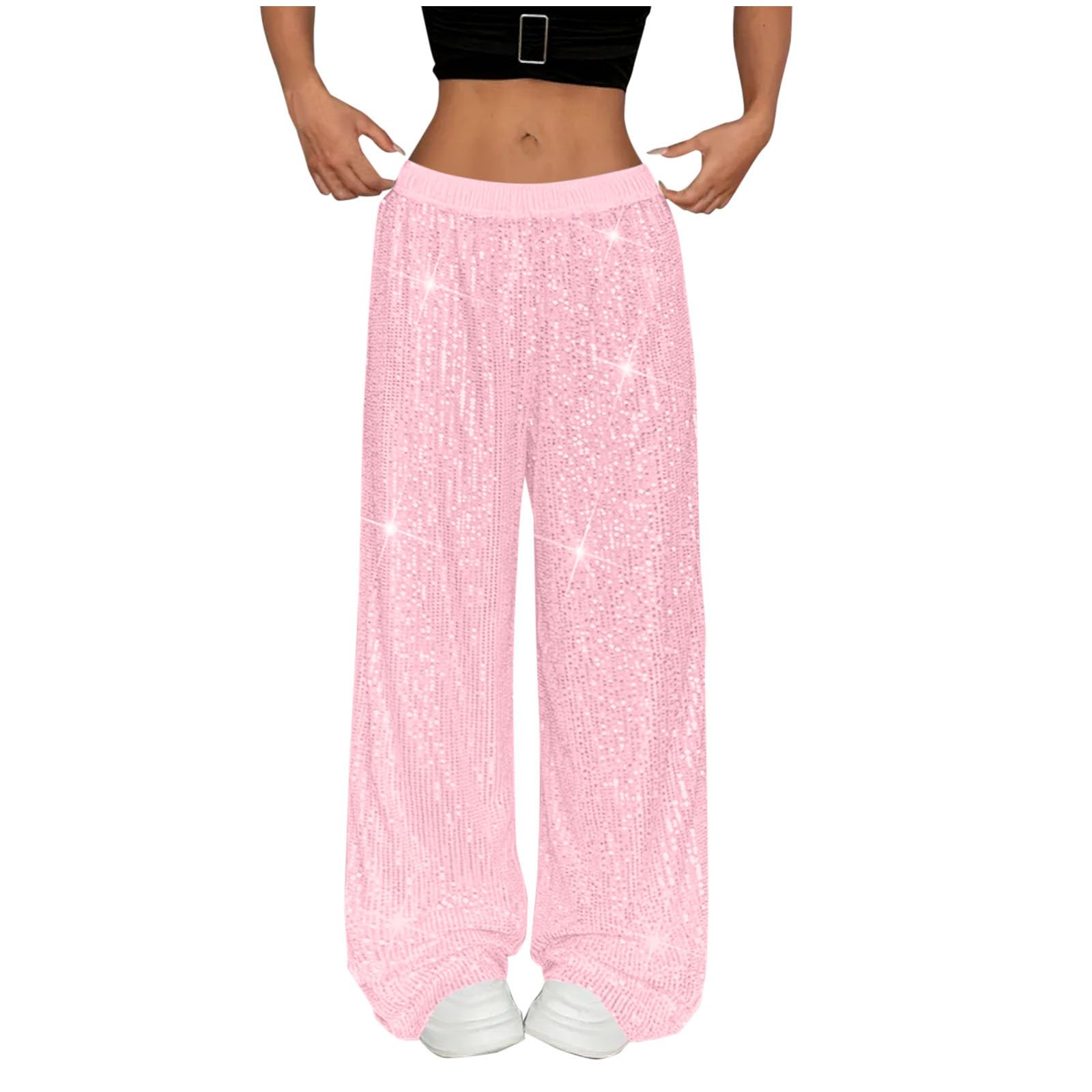 Pantalon décontracté à paillettes, extensible, taille haute, coupe large, tenue de soirée, club, brillant, élégant, ample, vêtements de soirée accrocheurs