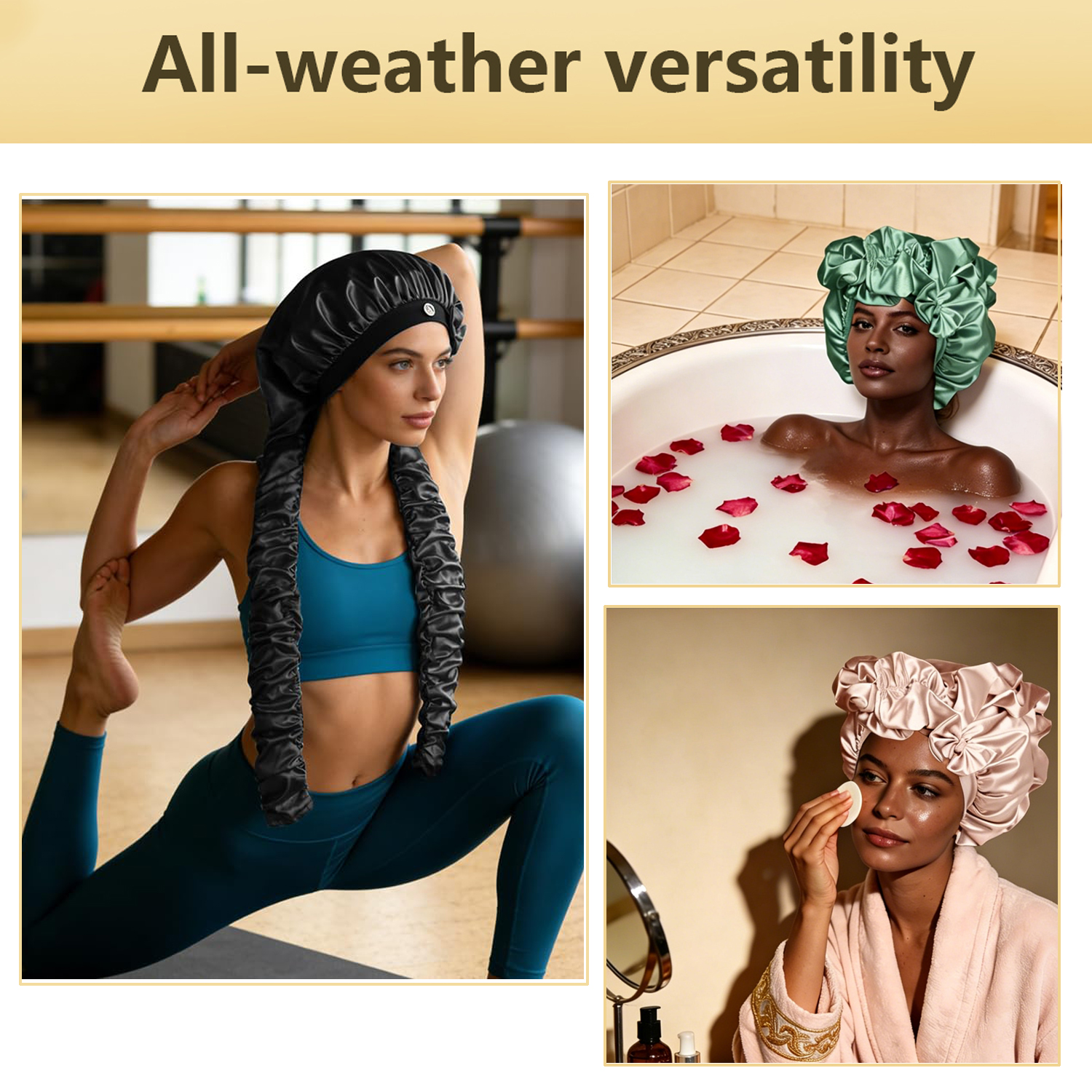 Bonnet en satin sans chaleur pour dormir, bonnet de nuit antidérapant avec longs rubans bouclants pour tresses et cheveux longs