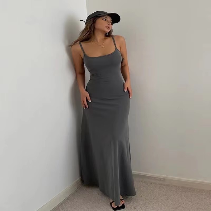 2025 été femmes nouvelle mode Simple tempérament jarretelle longue dos nu taille mince Sexy doux et épicé robes décontractées