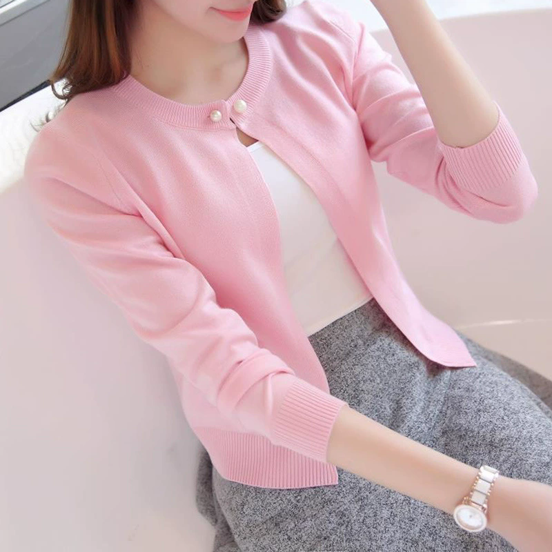 Mode coréenne pull femmes court Cardigan manteau dames femme tricot pull à manches longues Crochet décontracté Cardigans femme BasicTops