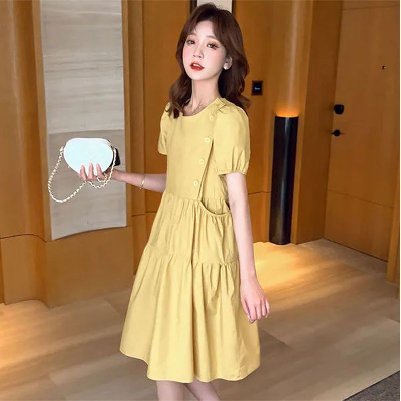 Robe de bal en lin jaune pour femmes, tunique ample et élégante, décontractée, style Vintage, grande taille, mode coréenne, mi-longue, été, 2021
