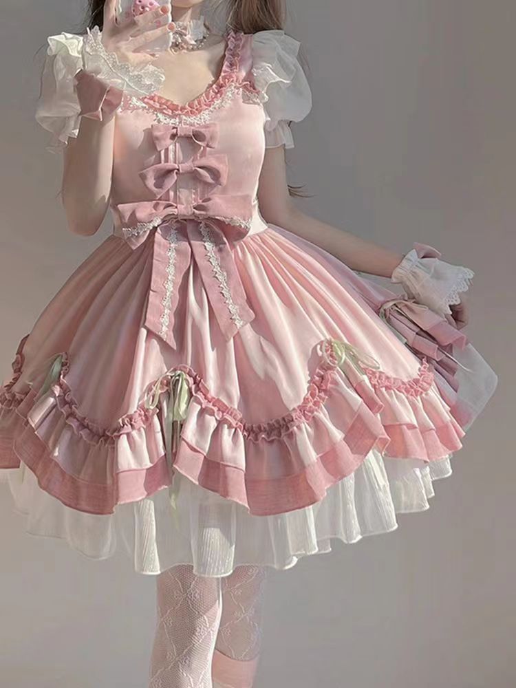Robe de princesse cosplay à manches courtes pour femmes, style japonais, robe lolita mignonne, robe de fête féminine, mode Y2k, mini robe, subculture