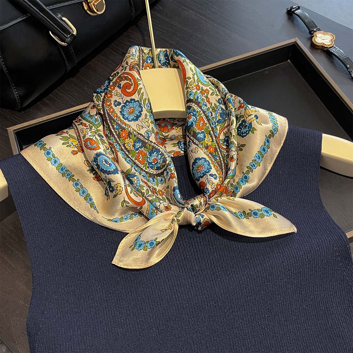 Écharpe d'été 100% Soie Véritable pour Femme, Foulard, Bandana, Bandeau pour Cheveux, Hijab, Écharpes Paisley, Châle, Bandeau de Stewardesse