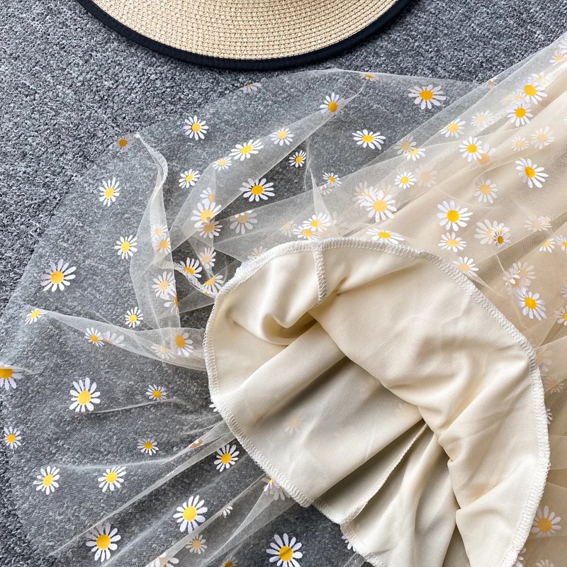 Robes à imprimé floral pour femmes, robe en maille de dentelle, robe à bretelles spaghetti, soirée de fête, coréen Kawaii, éducatif, été, sexy