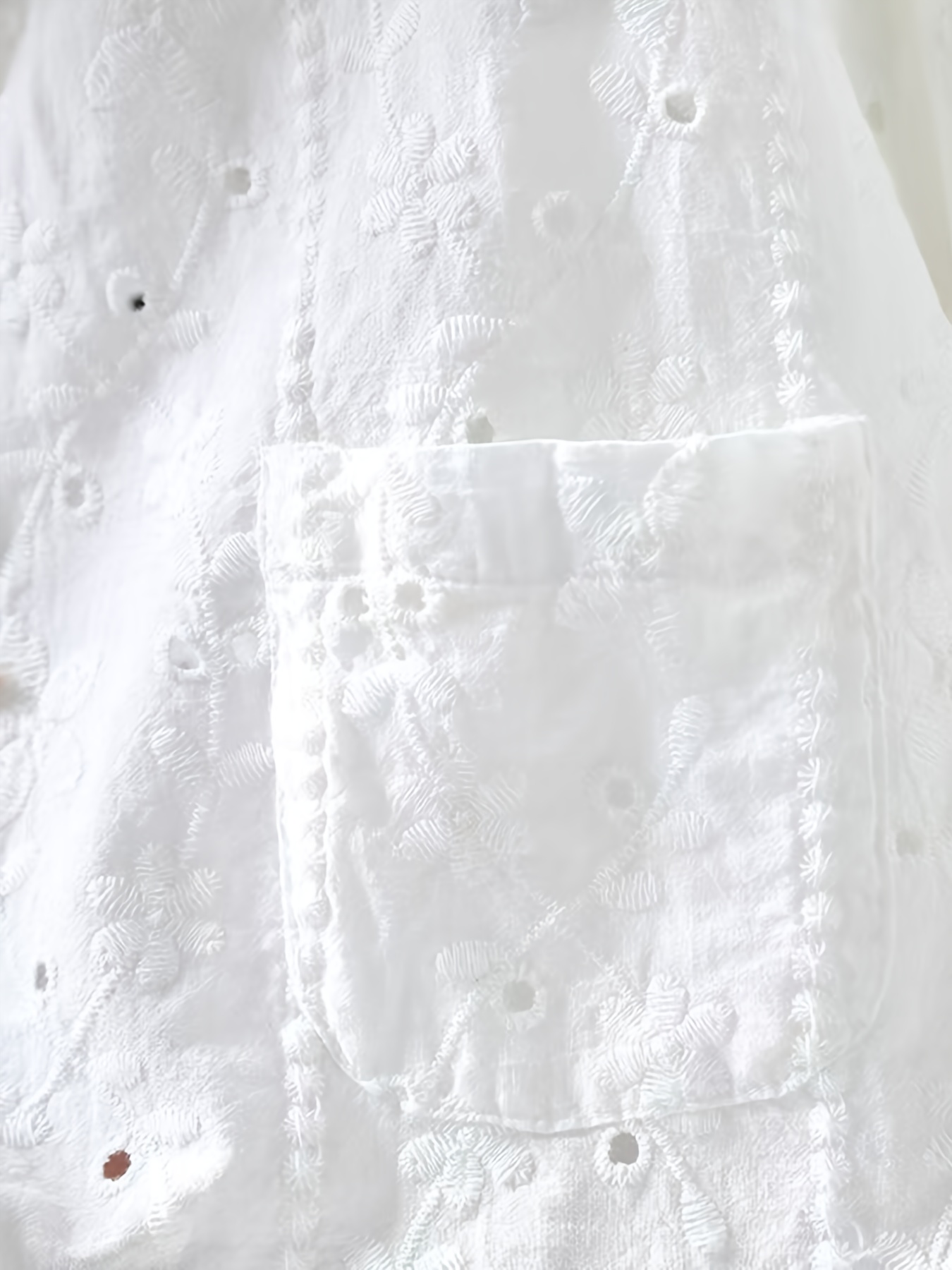 Chemisier blanc vintage ajouré pour femme, chemise ample en coton à manches longues, haut décontracté à superposer