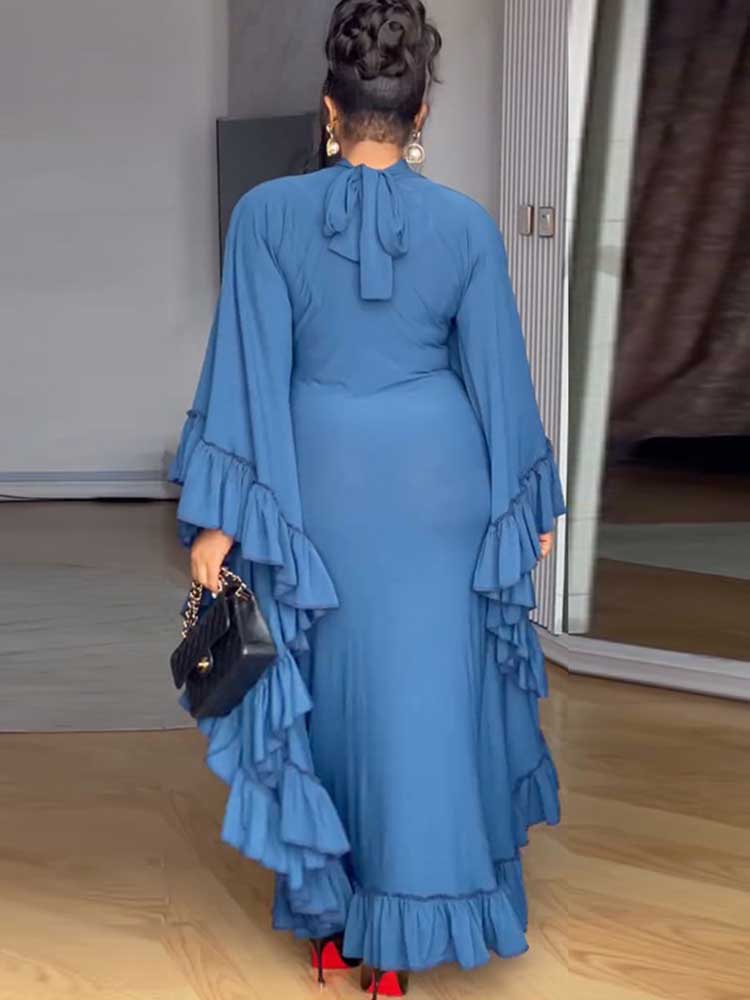 Robe bleu Royal pour femme, tenue de soirée élégante, col roulé, Chic, manches longues, vente en gros, livraison directe, automne