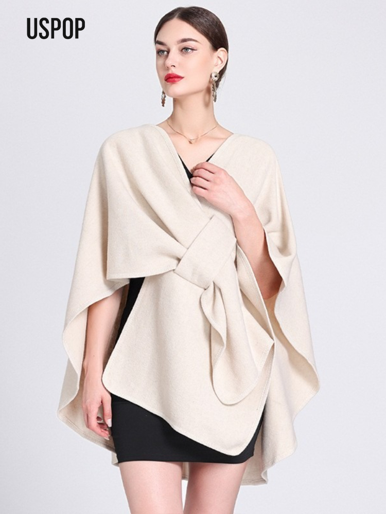 USPOP Châle en laine pour femme – Poncho épais et surdimensionné, vêtements d'extérieur chauds et minimalistes pour l'hiver