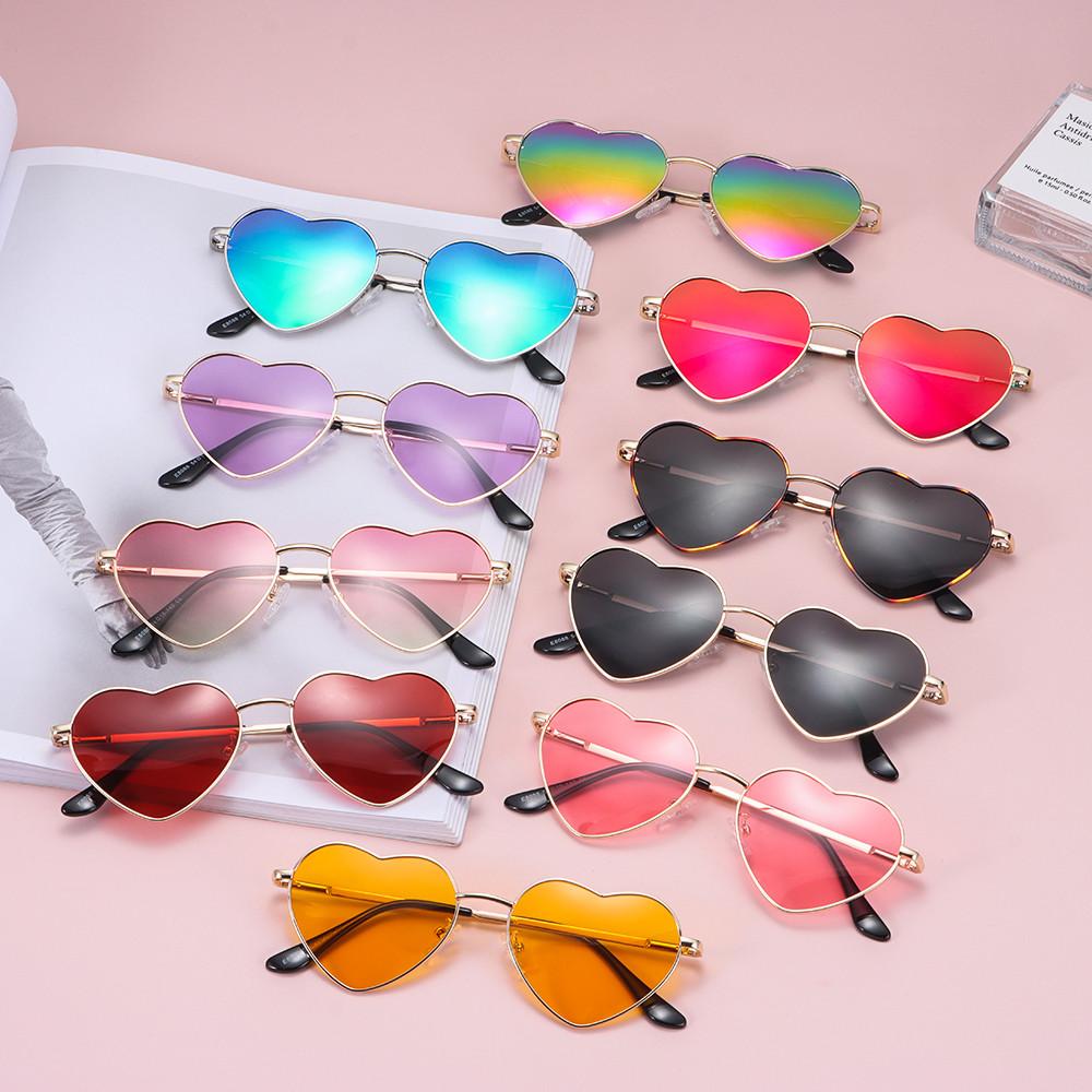 Lunettes de soleil rétro en forme de cœur pour femmes, monture en métal, lunettes de soleil colorées, belles nuances, vintage des années 90, mode