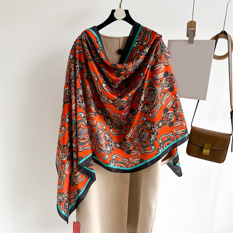 Écharpe longue en soie de marque de luxe pour femmes, châle à imprimé noix de cajou, foulard femme, bandana en satin, hijab, écharpes pour femmes, 180*90cm