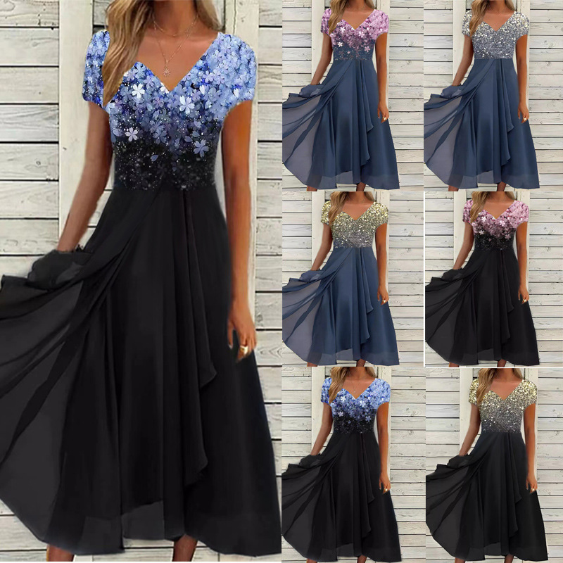 Robe longue découpée en mousseline de soie pour femmes, patchwork de dentelle élégante, robe de demoiselle d'honneur, robe de soirée, robe éducative, 2025