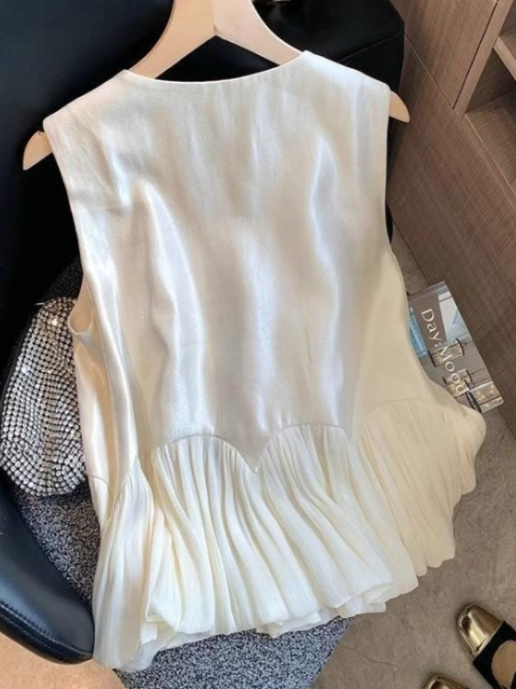 Vêtements Femme Été 2026 Débardeurs Sans Manches Patchwork Col Rond Style Vintage Coréen pour Femme