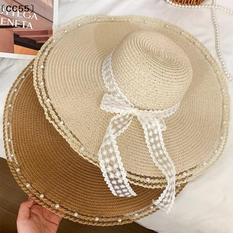 Chapeau de plage à nœud pour femme, chapeau de paille surdimensionné, chapeau d'été à grand bord pour femme, adapté à la protection solaire〔CC55〕