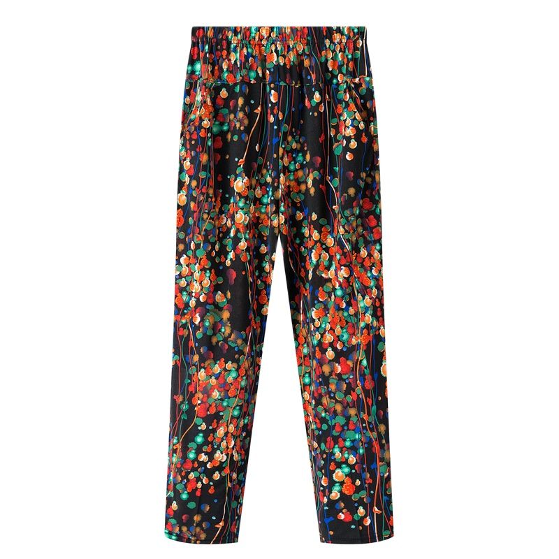 Pantalon d'été pour femme XL-8XL, nouvelle mode 2026, imprimé, en soie glacée fine, coupe droite, taille haute élastique, décontracté, pour femme d'âge mûr