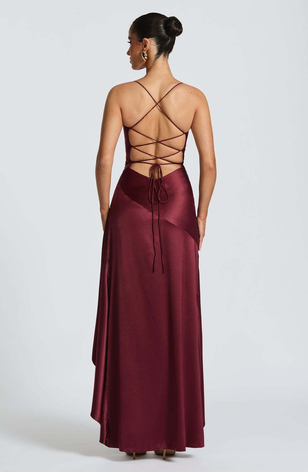 Nouvelle Robe Longue en Satin Sexy de Luxe avec Volants et Dos Nu, Robe de Soirée Bandage Rouge Bordeaux Bleu pour Invitée de Mariage, Cocktail, Fête d'Été