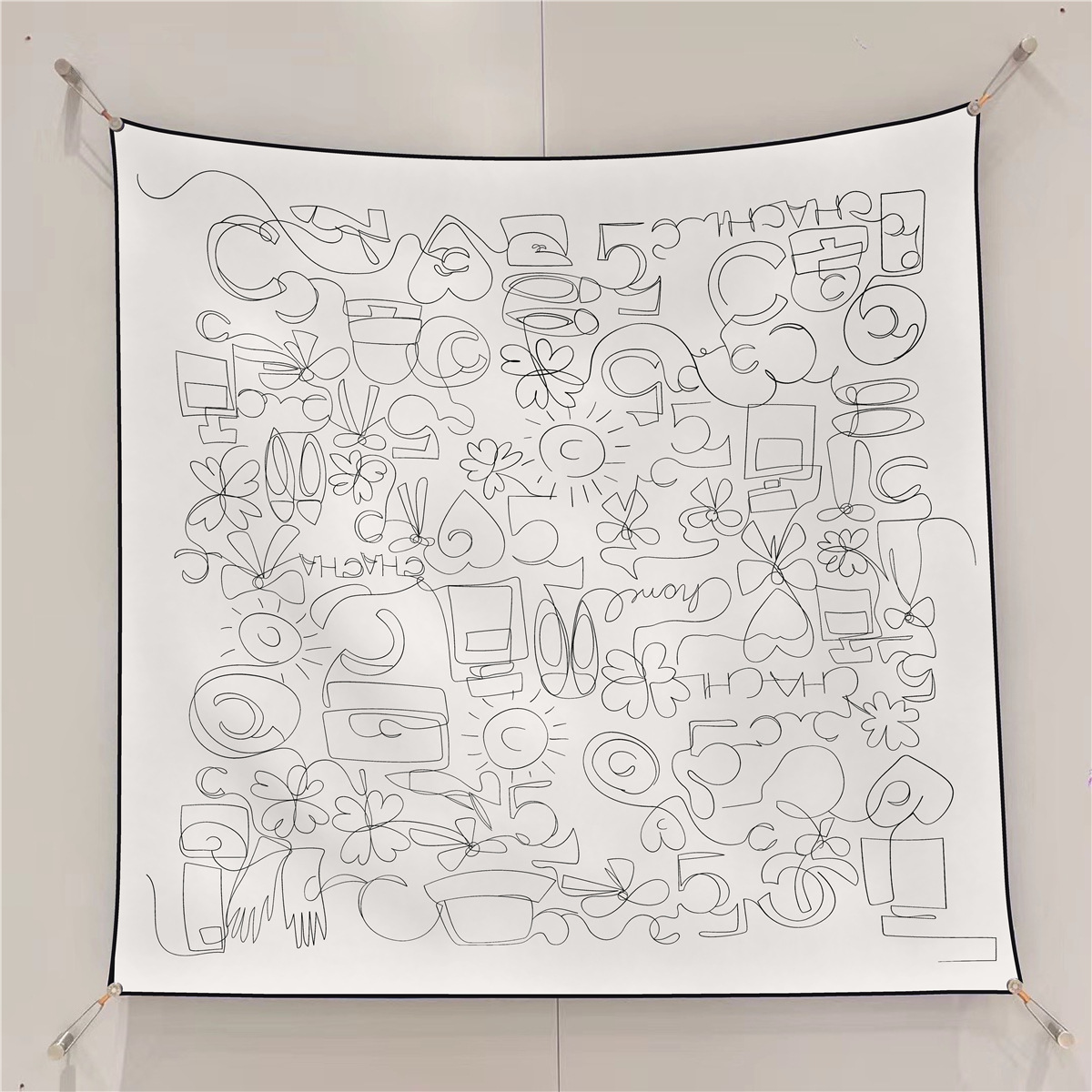 Nouveau Foulard Carré de Voyage pour Femme en Twill Noir et Blanc Peint à la Main, 90 cm, Protection Solaire, Châle, Écharpe, Voile