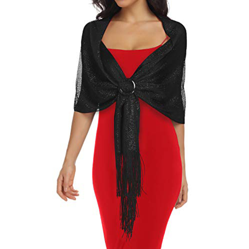 Écharpe en dentelle dorée et argentée brillante avec pompons, châle de protection solaire, hijab tendance, foulards brillants pour femmes, pour soirée, robe de soirée, ou usage quotidien