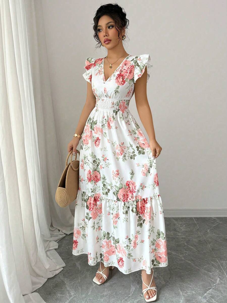 Robe décontractée et élégante pour femme, imprimé floral romantique, style minimaliste, idéale pour l'été 2026