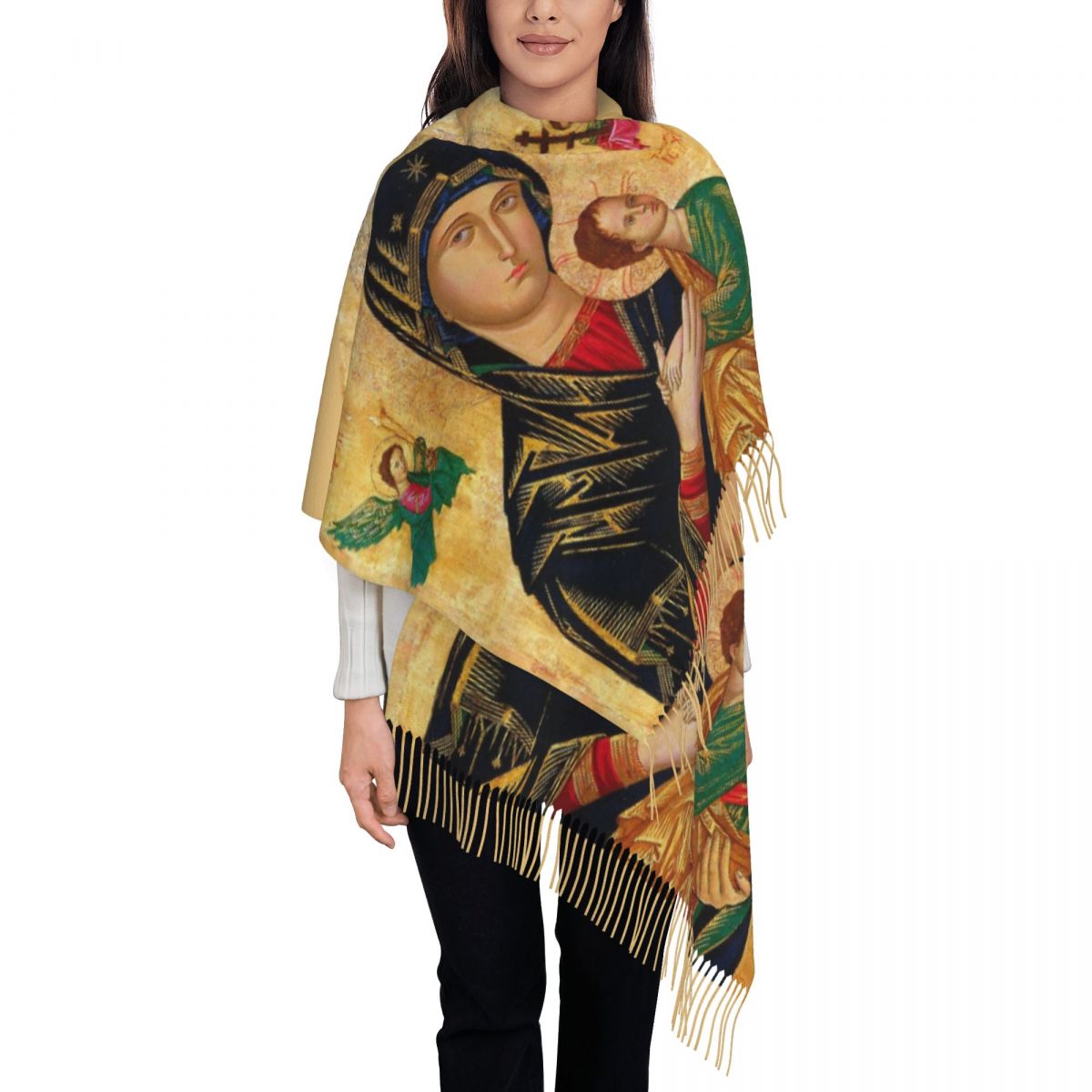 Écharpe à pampilles personnalisée pour femmes, Notre-Dame de l'aide perpétuelle, Châles doux de la Vierge Marie catholique, Wraps pour dames, Écharpes d'hiver et d'automne