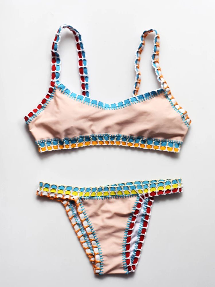 Corchet Bikini maillot de bain femmes maillots de bain solides jambe haute deux pièces maillot de bain taille haute maillots de bain Bandeau Biquini