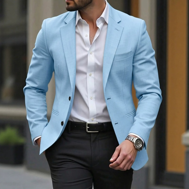 Blazer Homme KIDWHXR Style Coréen Slim Couleur Unie Col Rabattu Veste de Costume Décontractée Manches Longues pour Homme