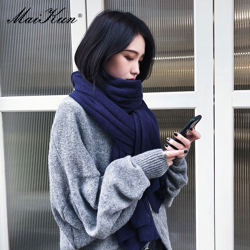 Maikun épais chaud écharpe pour femmes couleur Pure dames Imitation cachemire noir écharpe femme hiver pour augmenter châle
