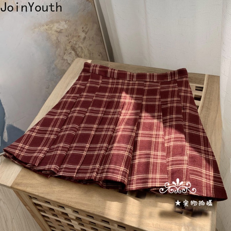 Jupes Vintage pour femmes 2025 Faldas Mujer De Moda mode douce japonaise Saia taille haute a-ligne Jupe Plaid plissée Mini Jupe