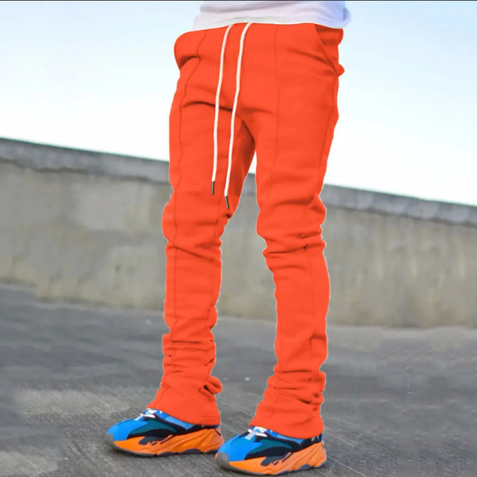 Pantalons décontractés pour hommes, couleur unie, nouveau Design, pantalons de survêtement évasés personnalisés, vêtements de rue, pantalons empilés pour hommes
