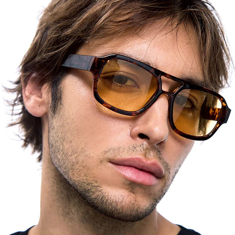 Grandes lunettes de soleil carrées 2025 lunettes de soleil de mode pour femmes hommes lunettes tendance lentille jaune rétro Vintage lunettes voyage 307440