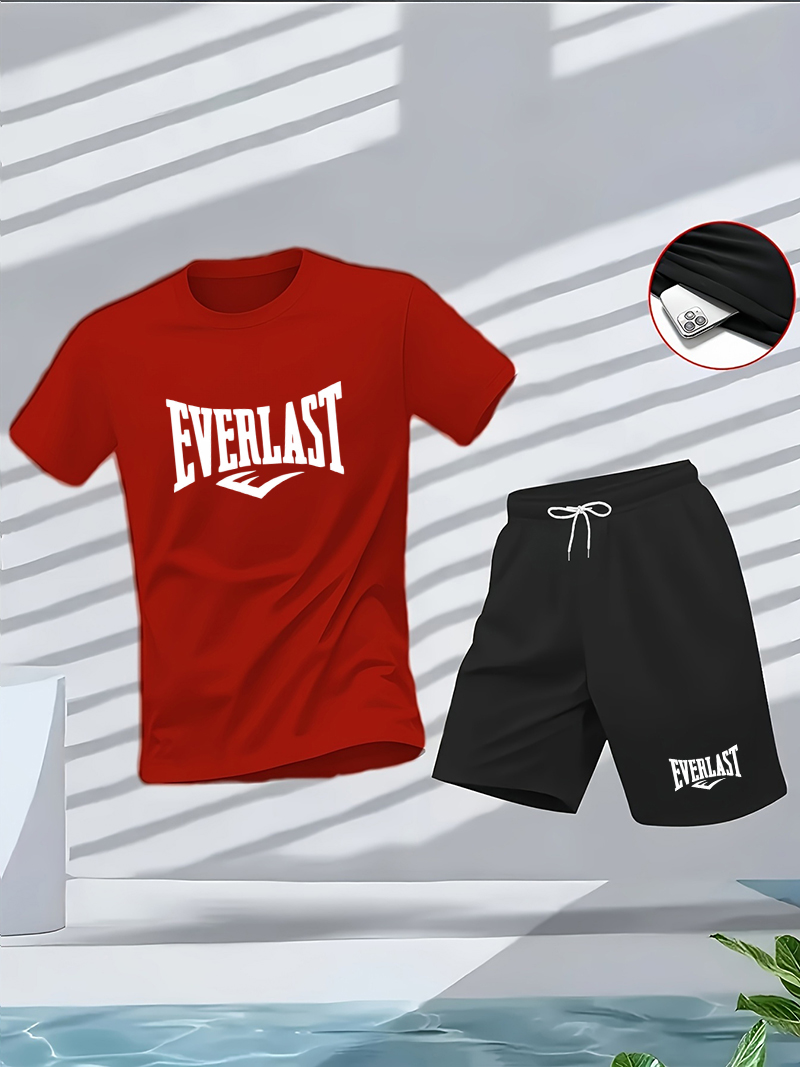 Ensemble d'été pour homme : T-shirt à col rond et manches courtes, short de cinq pouces, tendance, décontracté, fitness et amincissant, ensemble deux pièces pour l'extérieur